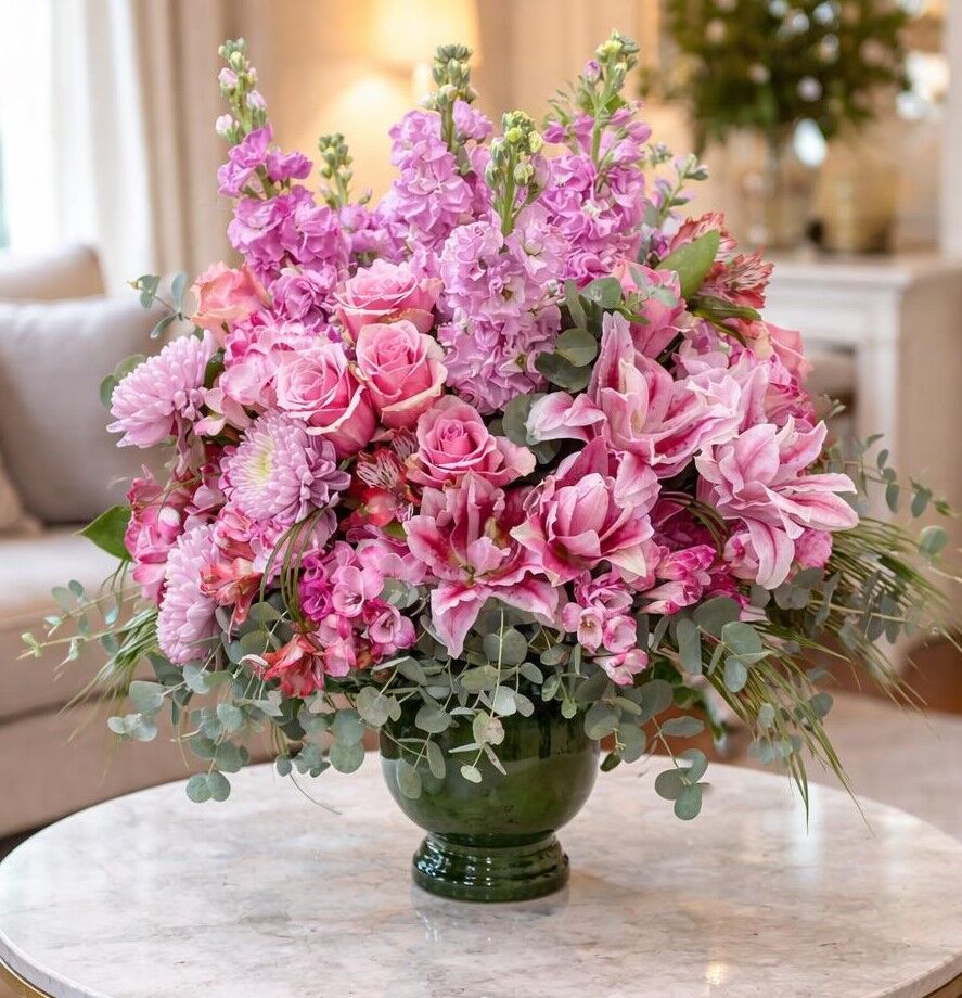 Pembe lilyum aranjmanı