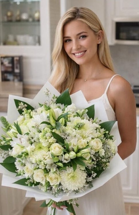 Beyaz lilyum ve Gül Buketi