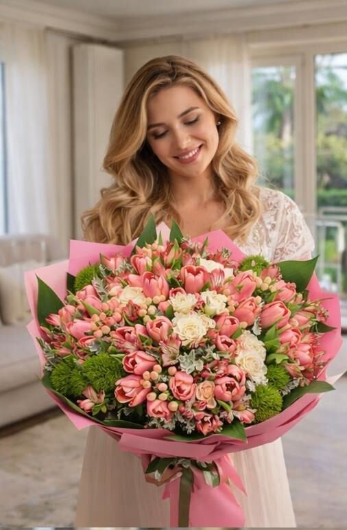 Pembe Lale Gül Buketi