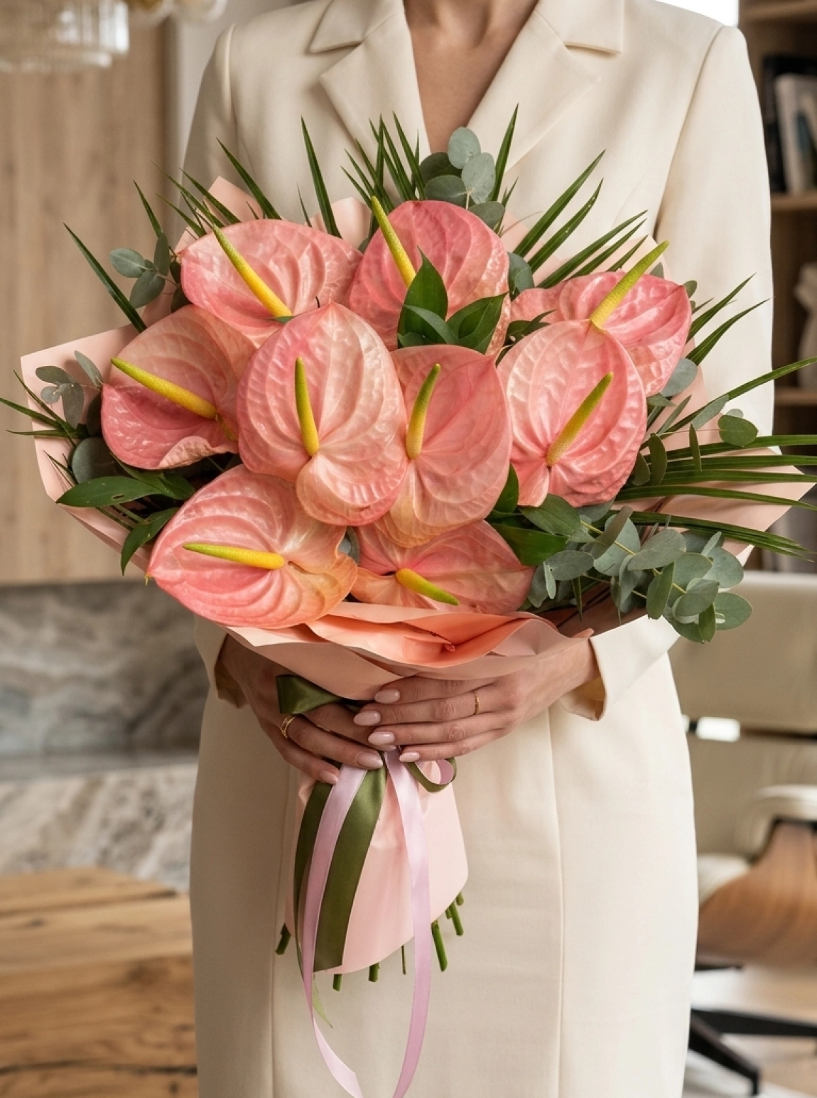 10.Adet Pembe Antorium Buketi