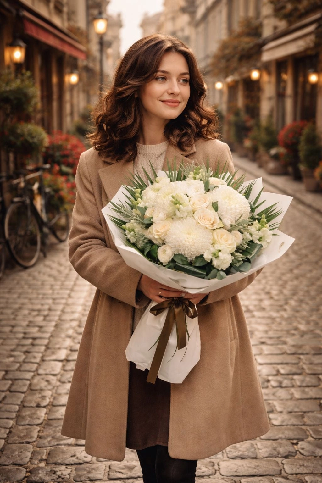 Beyaz Gül Ve Anastasia Buketi