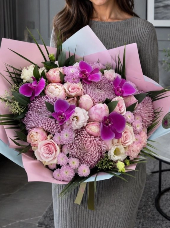Pembe Orkide Şakayık Buketi